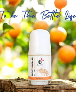 Canae Bright Underarm Whitening Roll-On with inspirational slogan: To be The Better Life, supporting confidence and radiant skin, set in an orange orchard.