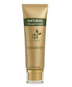 Front view of Canae Natural Breast Enhancement Cream tube, promoting safe and natural breast firming with Pueraria Mirifica extract