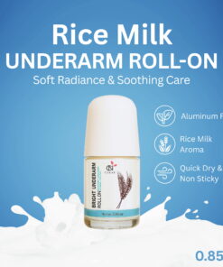 Canae Rice Milk Underarm Whitening Roll-On: Soft radiance, soothing care, aluminum-free, quick dry, non-sticky, promoting brighter underarms.