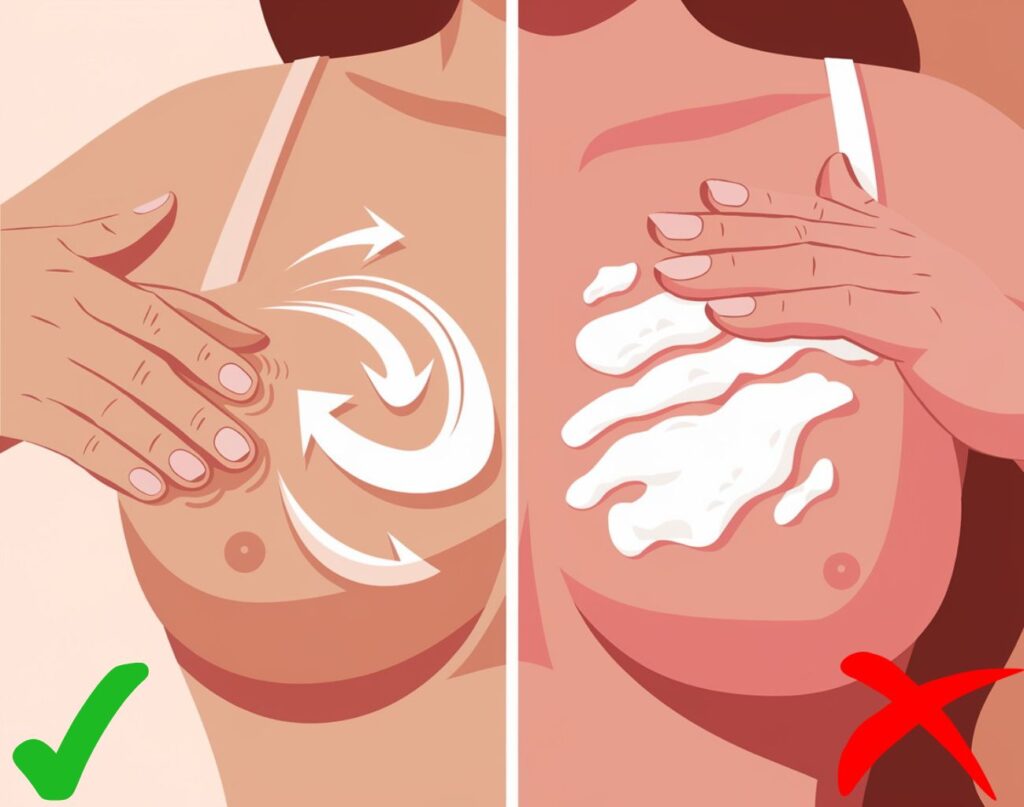 Comparison of correct vs incorrect breast cream application